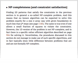 NP completeness [and constraint satisfaction]