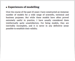 Experiences of modelling