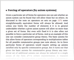 Forcing of operators [by axiom systems]